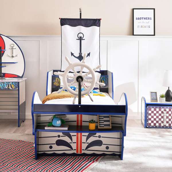 CAPTAIN DREAM BOAT KIDS SINGLE BED 90X190CM BLUE